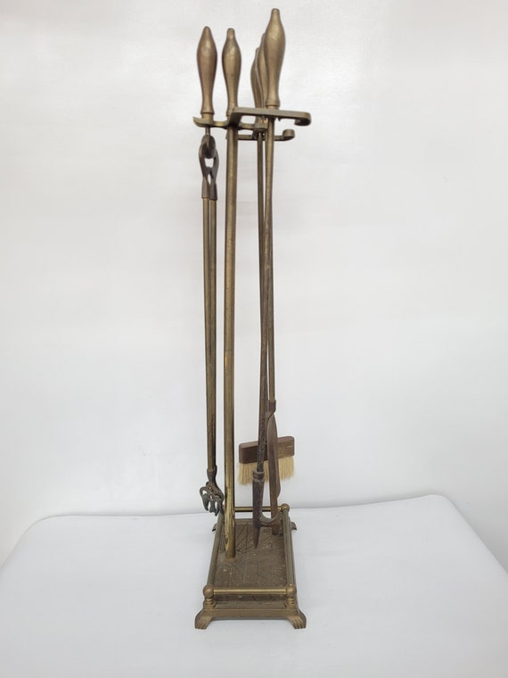 Vintage Brass Fireplace Tools Set Accessories Shovel Broom Etsy