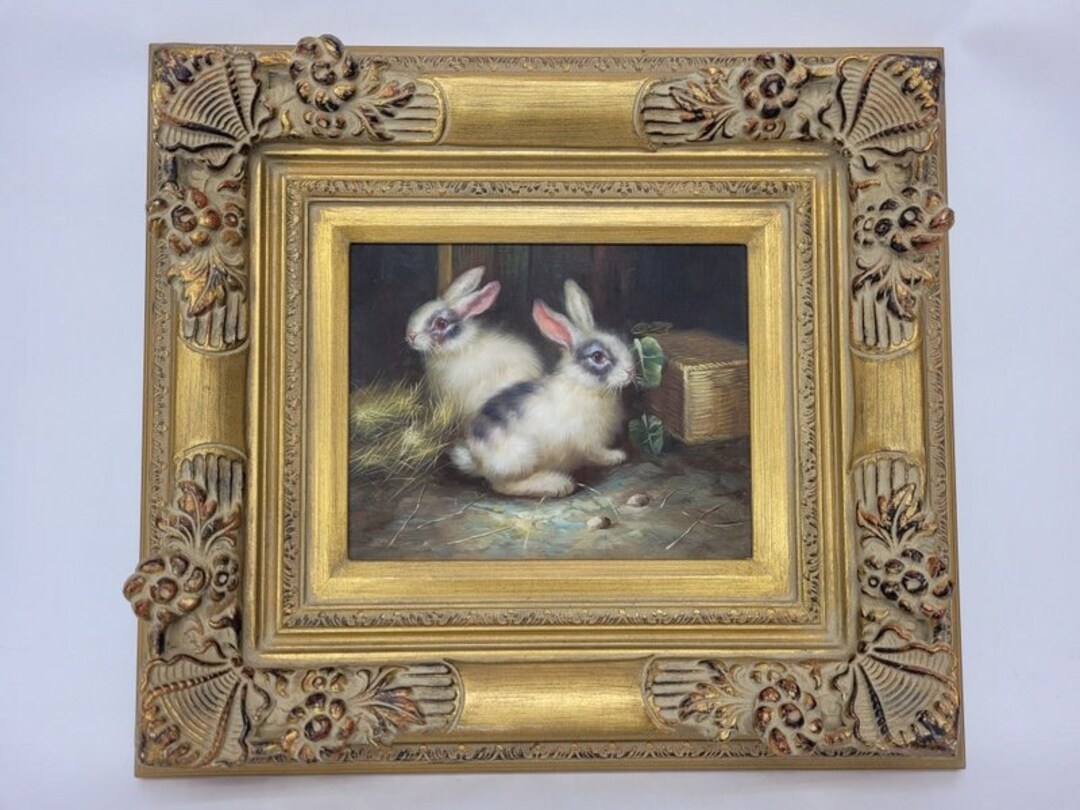 Vintage Ornate Wood Framed Baby Rabbits Bunnies Folk Art Print - Etsy