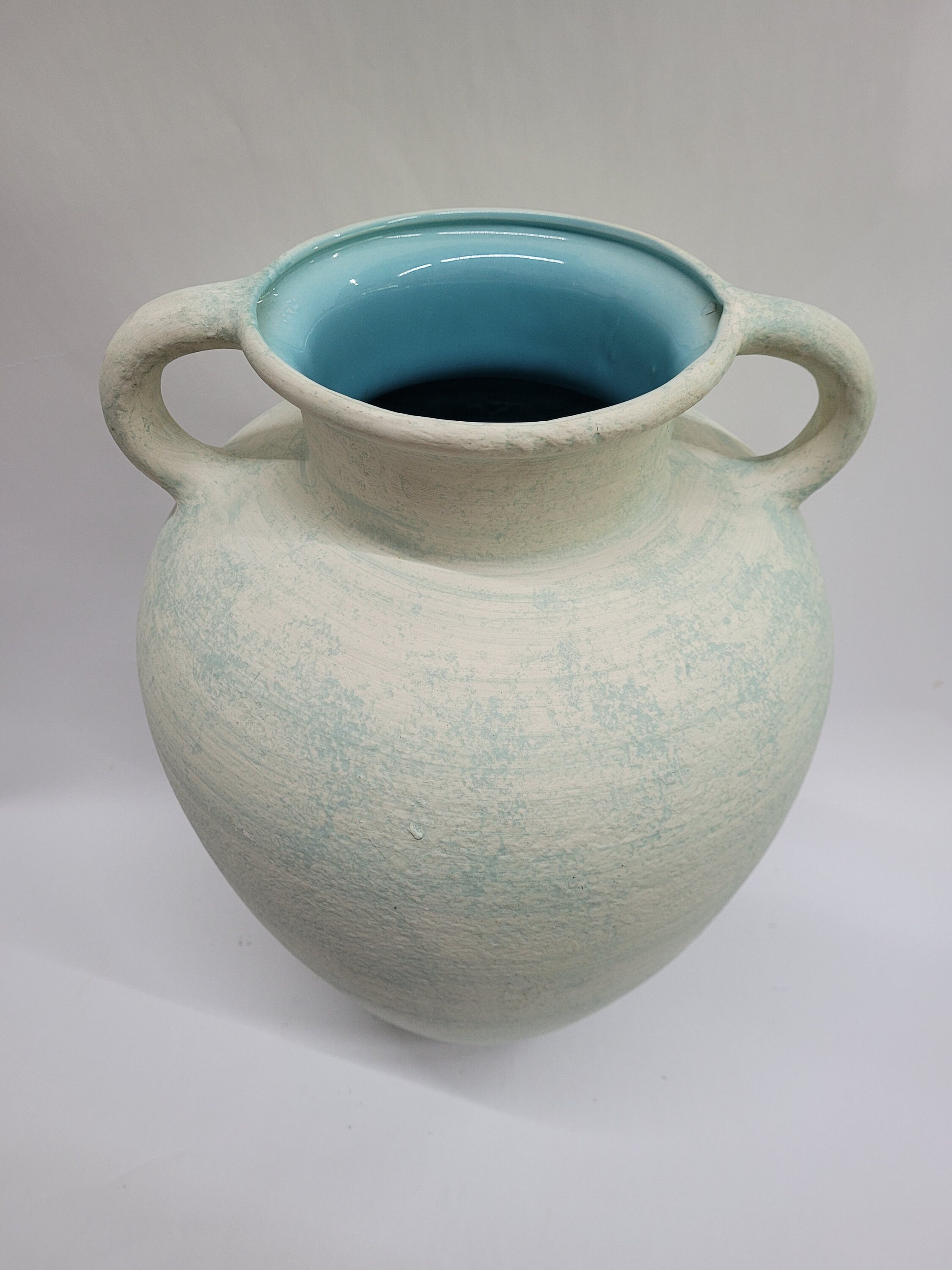 1 Large Vintage Haeger Pottery Jug Handle Vase White Aqua Blue Etsy