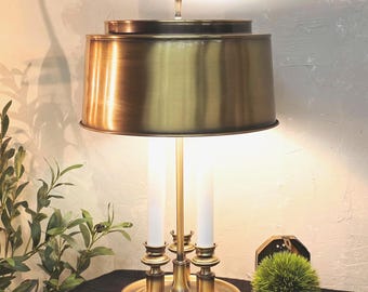 Vintage Brass Tole Candlestick Lamp: Mid-Century Neoclassical Desk Decor