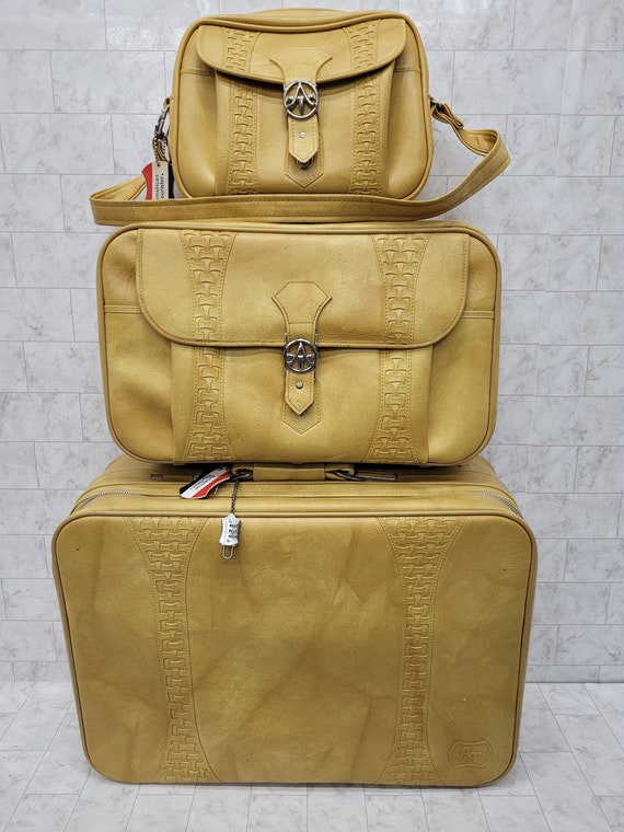 Vintage american airlines yellow 3 piece luggage … - image 1