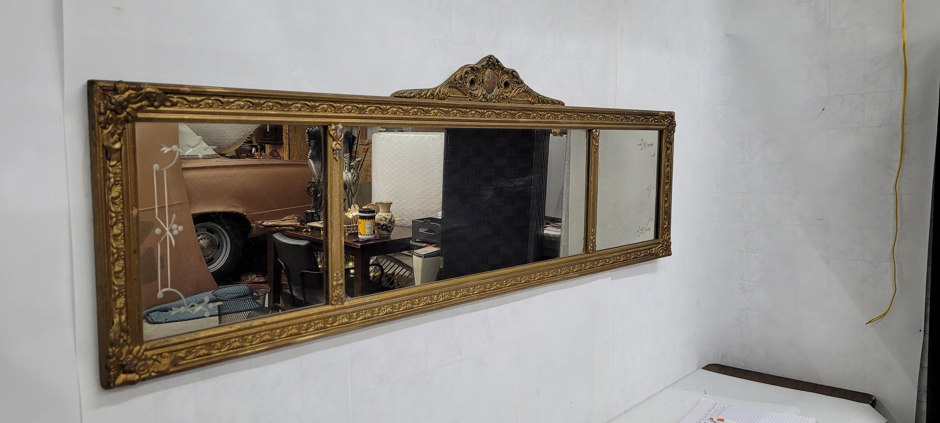 Antique wood 3 mantel dresser wall mirror french art deco -  Portugal