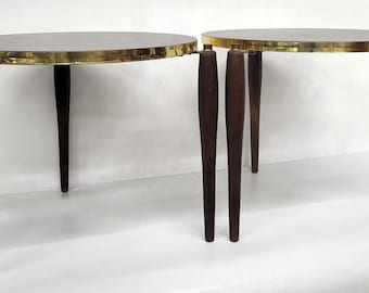 Mid Century Modern Round Tables Tripod Wood Legs Small Apartment Size Stackable Plant Stands