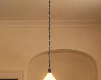 Vintage Brass Pendant Light Milk Glass Globe Rewired, Old House Kitchen Fixture, New Wiring