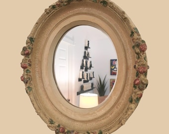 Vintage Oval Wall Mirror: Polychrome Fruit Garland, Tuscan Cottagecore