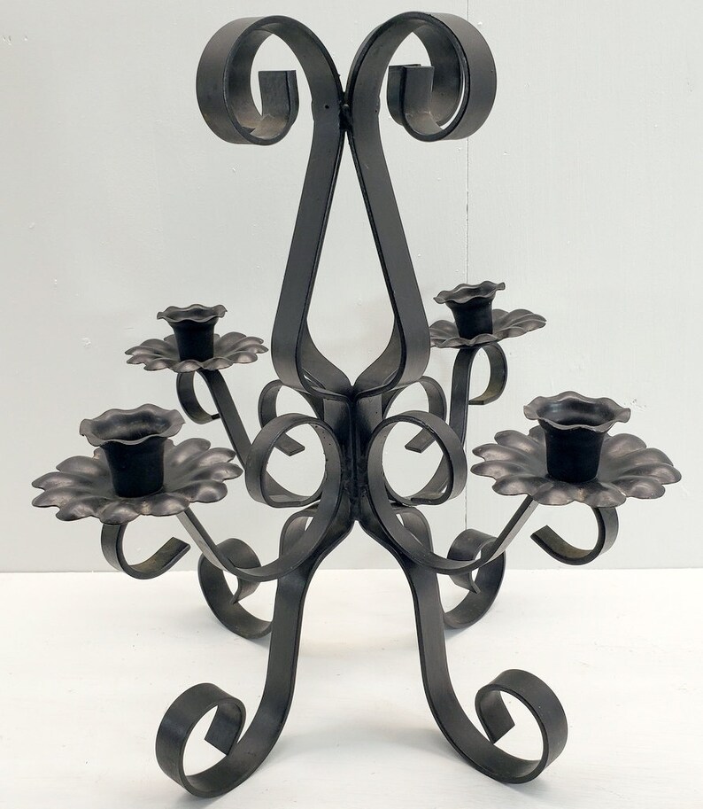 Vintage Gothic Candelabra Black Metal Table Top 4 Light Candle Etsy