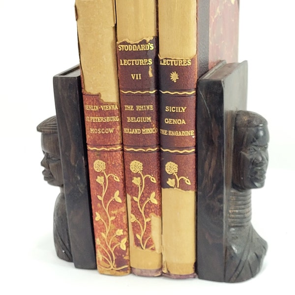 Vintage Bookends Man Woman African Teak Wood Tribal Art Mid Century