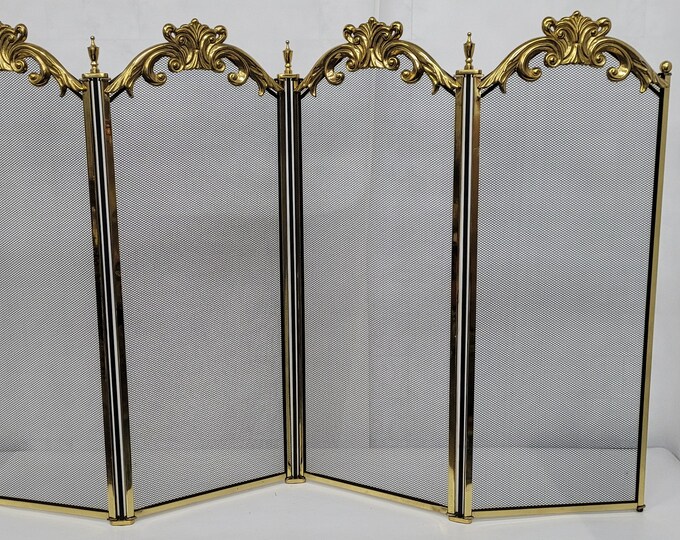 Vintage Fireplace Screen Brass Bronzes Ornate Tri Fold Neoclassical Etsy