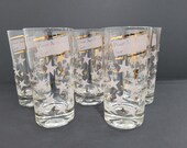 8 Vintage Glass Set Gold Star Coca Cola Name tag measures write on glass Mid Century Modern Barware High Ball Glasses