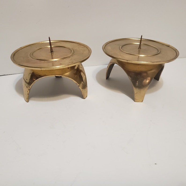 Vintage Pair Brass Asian Candlesticks Candle Holders Gold Etsy