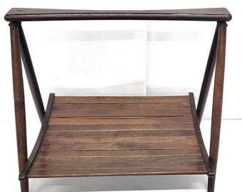 Vintage Wood Magazine Rack Slatted Beechwood Collapsible Danish Modern LP Holder MCM Display