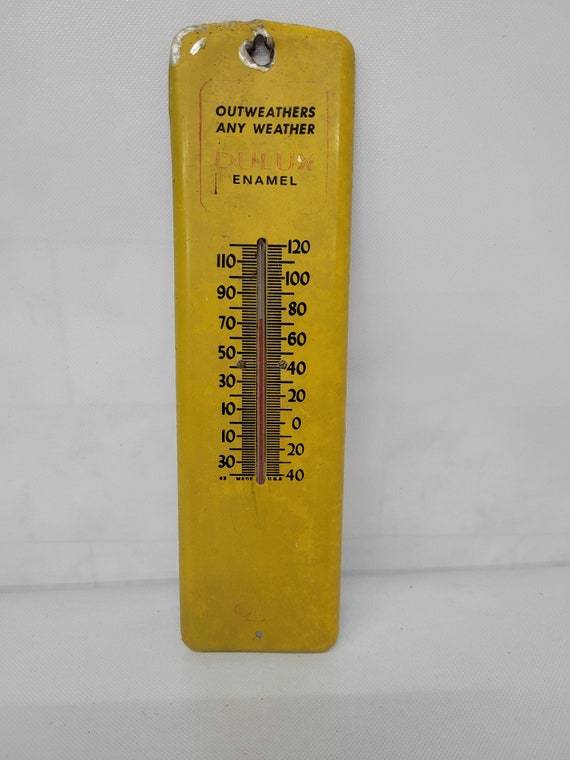 Vintage Metal Thermometer Wall Hanging Metal Yellow Dupont Dulux