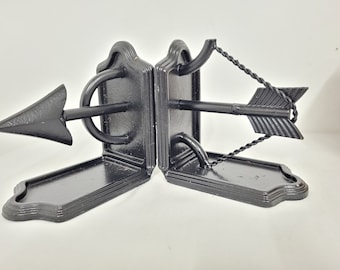 Vintage Arrows Metal Art Bookends Book Holders Black Decor