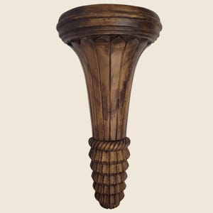Vintage Carved Wood Wall Shelf Sconce Large Fluted Wall Bracket Corbel 23”H French Neoclassical Architectural Accent