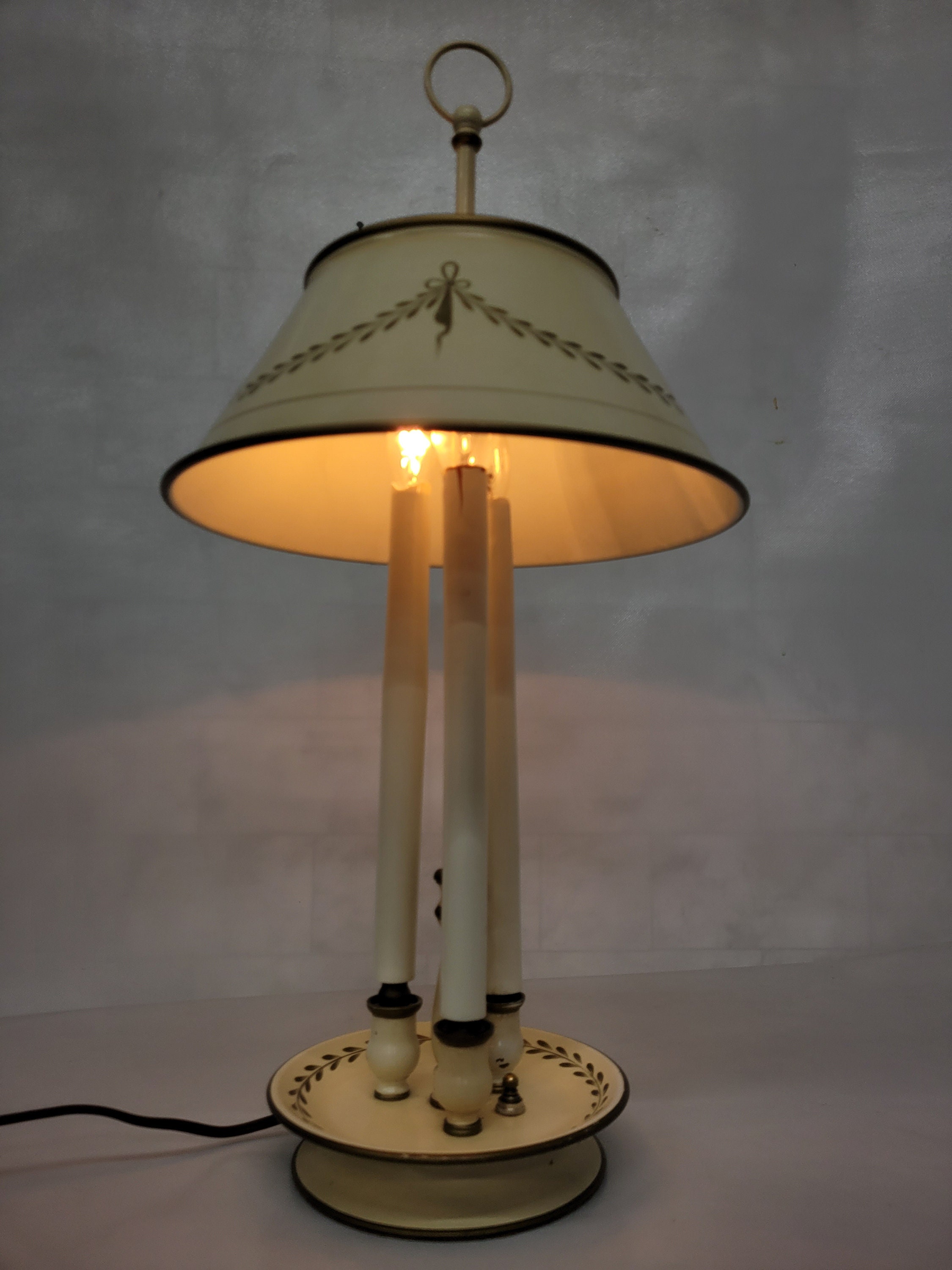 Vintage French Tole Metal Table Lamp Candlestick Candelabra
