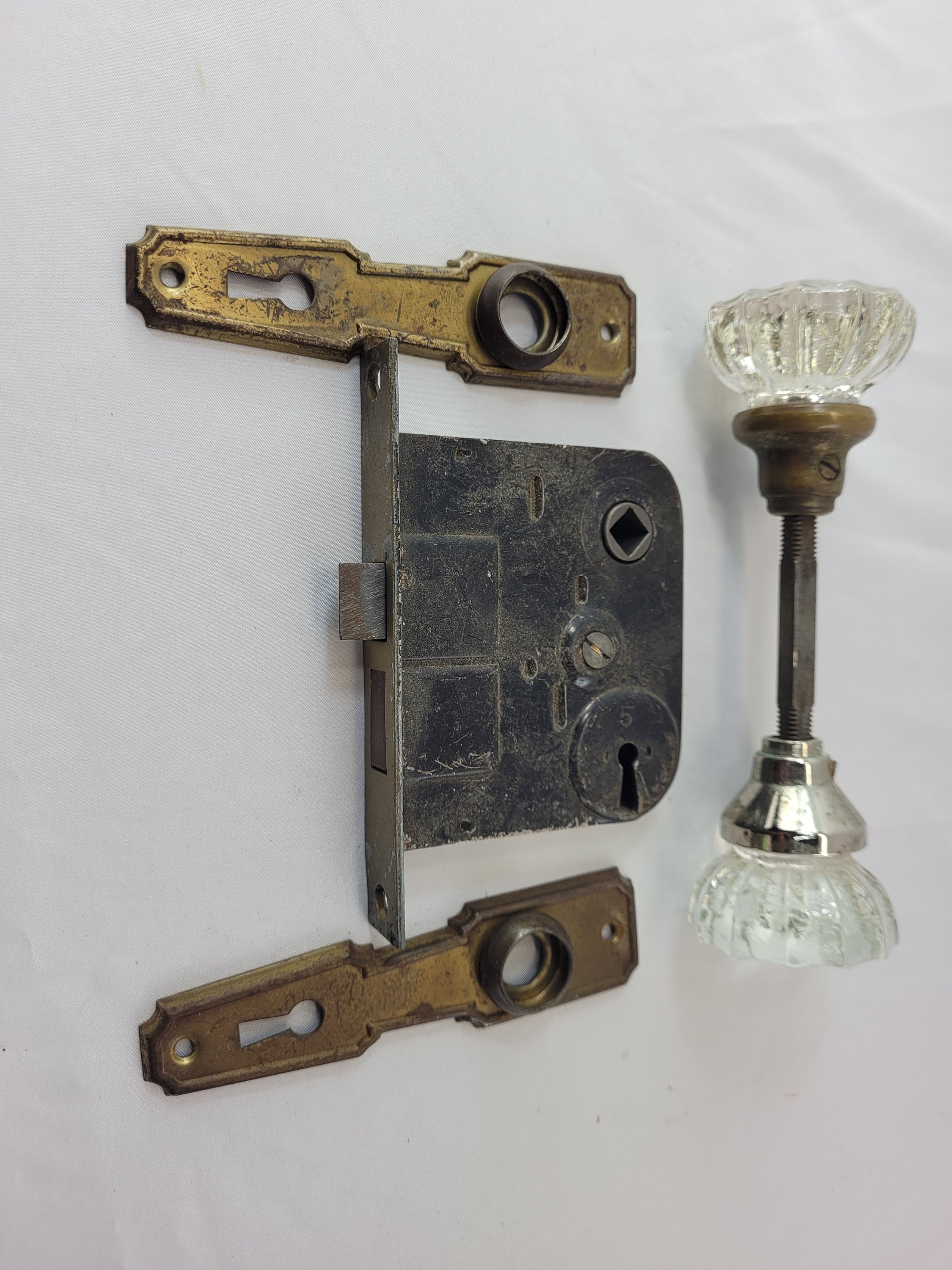 For Skeleton Key Door Lock Plate & Glass Door Knob Details about   Antique Solid Brass 