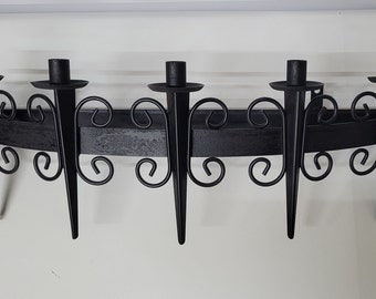 Vintage Wall Sconce Candelabra Black Metal Wrought Medieval Gothic Tutor Castle Candle Holders