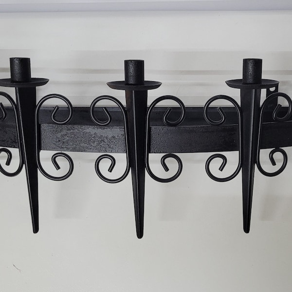 Vintage Wall Sconce Candelabra Black Metal Wrought Medieval Gothic Tutor Castle Candle Holders