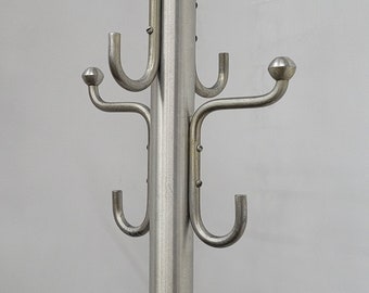 Mid Century Modern Industrial Freestanding Coat Rack Hat Hooks Vintage Aluminum Stand Hanging Hall Tree