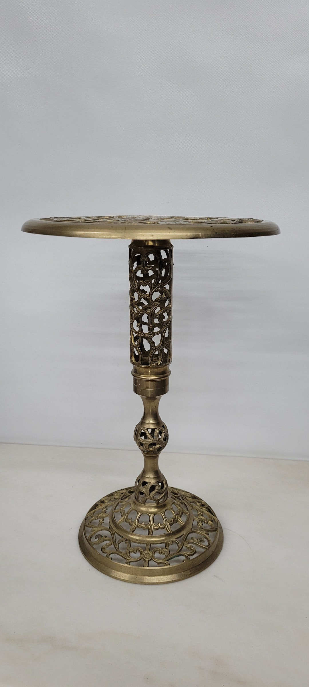 Vintage Brass Plant Stand Vase Holder Riser Small Round Table Home