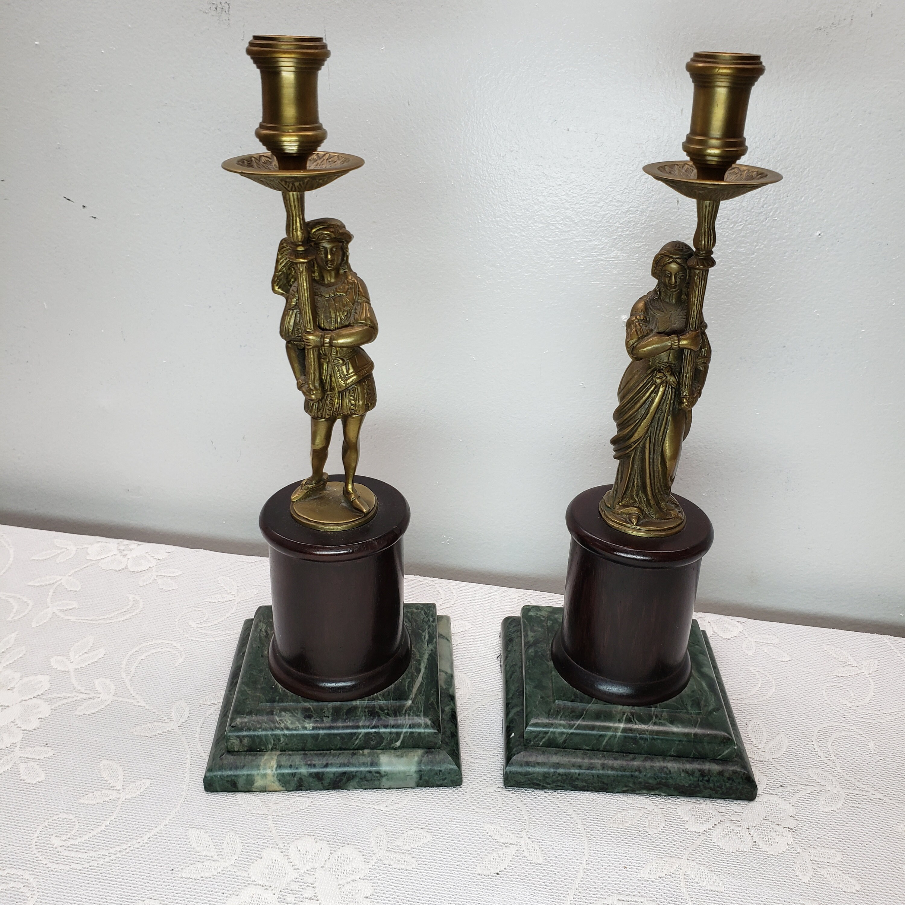 Vintage latón bronce verde mármol figural vela titular | Etsy