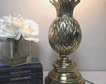 1980s Brass Pineapple Lamp, Hospitality Symbol Table Lighting, Palm Beach Chic Decor, 27"