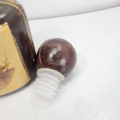 Vintage Leather Wrapped Bottle Italian Decanter Made In Italy Duck Round Corked shops Topper Barware Bar accessories Whiskey Liquor