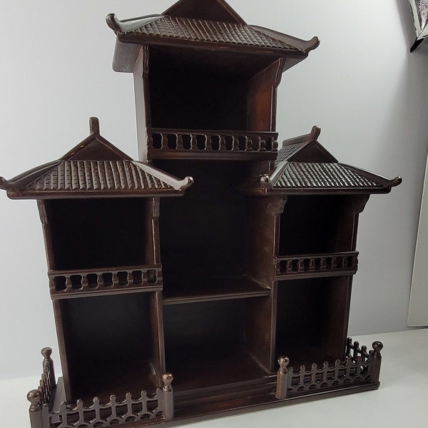 Antique Asian Table Top Shadow Box Shelf Vintage Pagoda