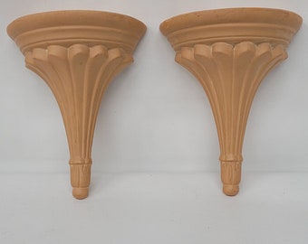 Pair Vintage Clay Wall Sconces Display Shelf Pottery or Terra Cotta