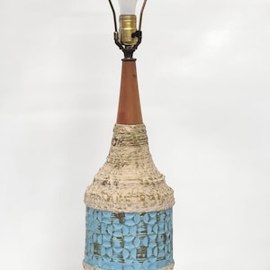 1960s Fat Lava Ceramic Lamp, MCM Walnut Neck, Atomic Drip Glaze Pottery