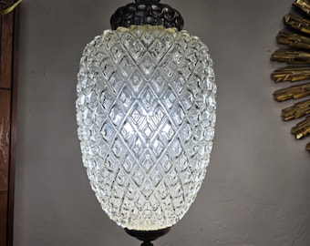 Vintage Nemo Pineapple Glass Swag Lamp Hollywood Regency Pendant Light Plug In & Rewired