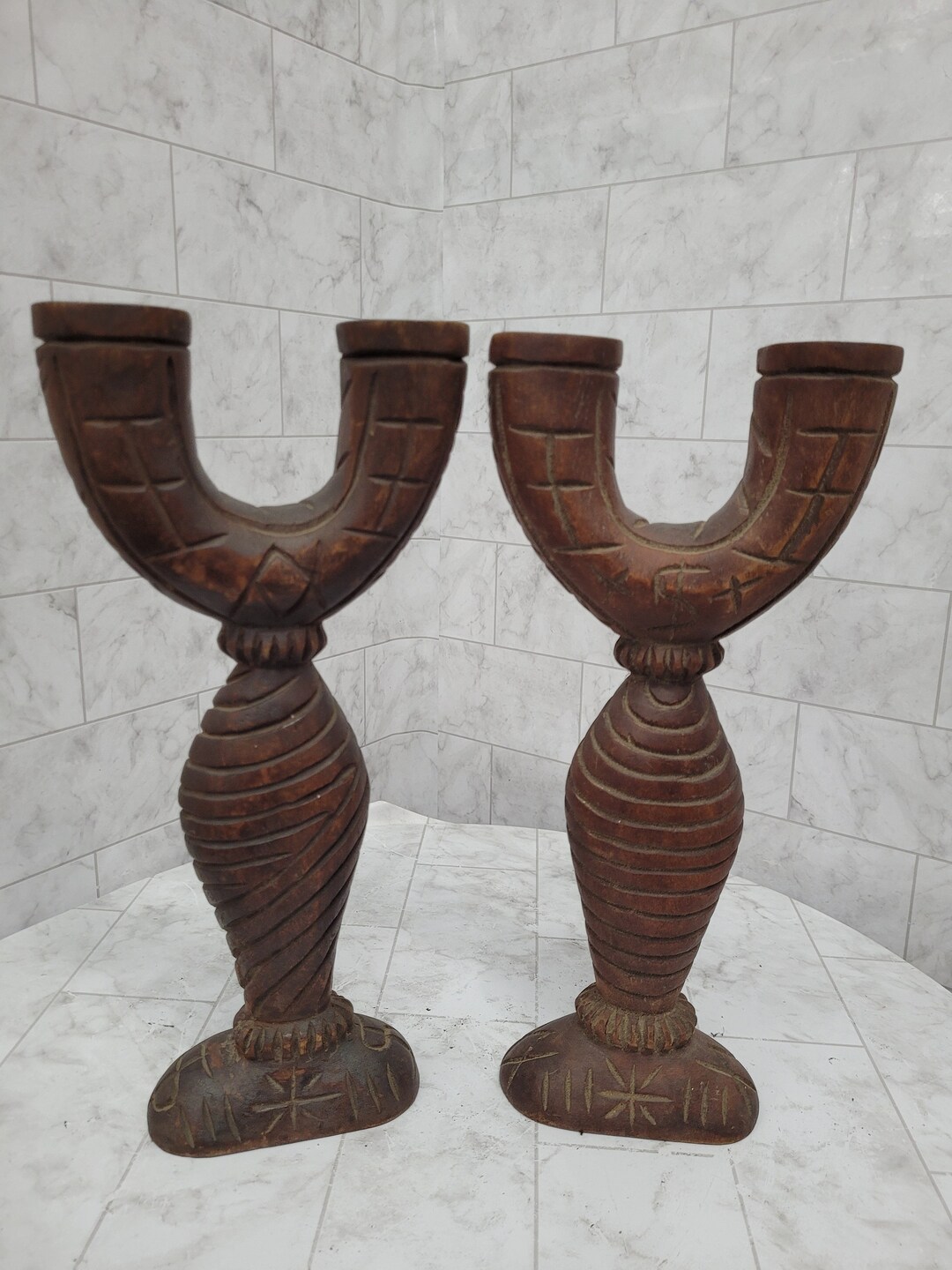 Pair Vintage Wood Candle Holders Haiti Hand Craved Tribal Pair - Etsy