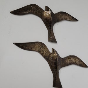 Mid Century Modern Seagull's Brass Metal Wall Art Birds in Flight Set of 2