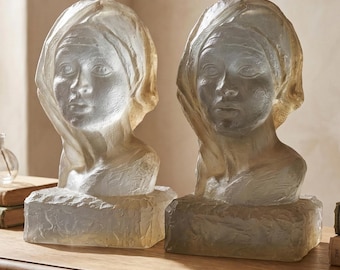 Signed 1970s Acrylic Resin Sculptural Busts Pair Mid Century Modern Statues