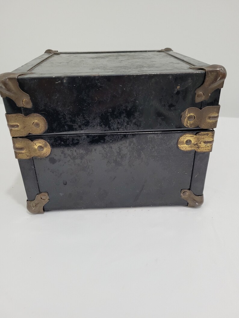 Caja de almacenamiento cuadrada de metal negro con forma de camión y maleta estilo art déco vintage imagen 5
