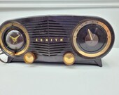 Art Deco Zenith Tube Radio Clock Works Owl Eyes Vintage Bakelite