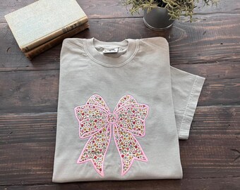Bow Appliqued Embroidered Comfort Colors T-Shirt