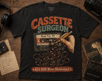 Cirujano de casete PNG, Música retro divertida PNG, Diseño de mixtape vintage, Camiseta de nostalgia de los 80 y 90, Descarga de sublimación DTF