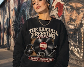 PNG de prensado original, PNG de hip hop vintage, diseño de camiseta de disco de vinilo, rap de la vieja escuela, gráfico de DJ, boom bap, PNG de música retro