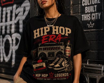 PNG de hip hop vintage, gráfico retro de ropa urbana, diseño de la cultura rap de los 90, PNG de transferencia DTF urbana, diseño de camiseta de radiocasete de la vieja escuela