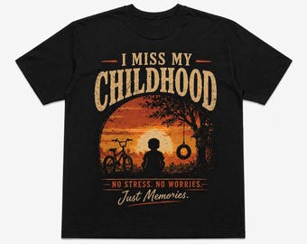 Camiseta con estampado de atardecer nostálgico de la infancia, camiseta vintage, estética de los 90, camiseta retro con estampado de atardecer, sin estrés ni preocupaciones, regalo para recordar.