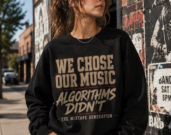 Camiseta de hip hop de la vieja escuela, camiseta de rap de los 90, camiseta boom bap, elegimos nuestra música, los algoritmos no, regalo de streetwear vintage, generación de las mixtapes