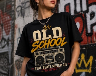 PNG de hip hop de la vieja escuela, diseño de radiocasete vintage, gráfico de camiseta de rap de los 90, sublimación de ropa urbana retro, los verdaderos ritmos nunca mueren