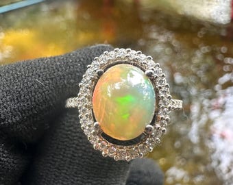 Ethiopian Opal Ring, 925 Sterling Silver, October Birthstone Jewelry