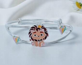 Lion Charm Bangle 925 Sterling Silver, Adjustable Newborn to 8 Years, Little King Lion Silvaay