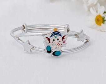 Ganesha Baby Bangle 925 Sterling Silver, Hindu God Charm Kids Bangle, Indian Baby Gift, Adjustable Newborn Bangle, DivineStar by Silvaay