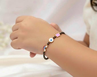 925 Silver Cloud Evil Eye Nazariya | Crown Charm | Black Beads – DreamShield