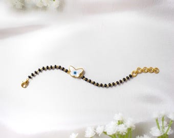 925 Silver Butterfly Evil Eye Nazariya | Black Beads | Adjustable Baby Band – FlyGuard