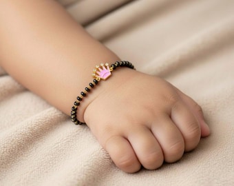 925 Silver Gold-Plated Baby Nazariya | Black Bead Protection Band | Adjustable Infant Jewelry – RoyalCrown