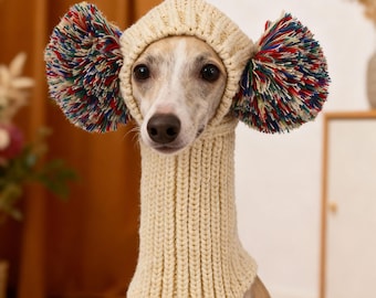 Cappello da levriero, lavorato a maglia con pon-pon, copricapo per whippet, accessori per animali domestici